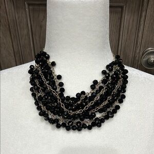Black Multi-Strand Necklace with Glossy Beads